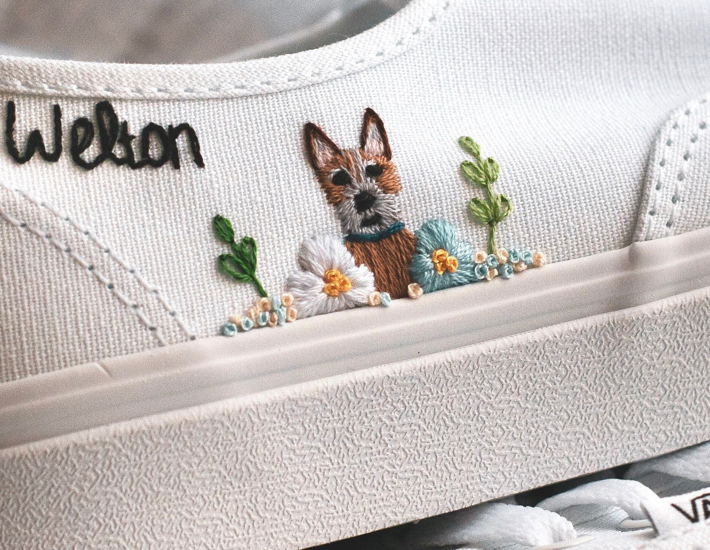 Embroidered Pet Bridal Vans, Custom Embroidered Wedding Shoes, Dog & Cat Customizable Bride Shoes, Wedding Sneakers, Bridal Pet Sneakers