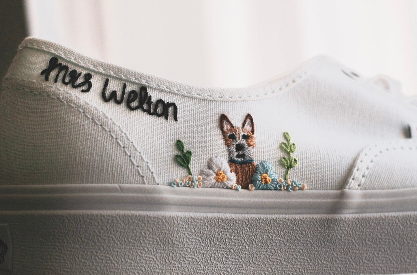 Embroidered Pet Bridal Vans, Custom Embroidered Wedding Shoes, Dog & Cat Customizable Bride Shoes, Wedding Sneakers, Bridal Pet Sneakers