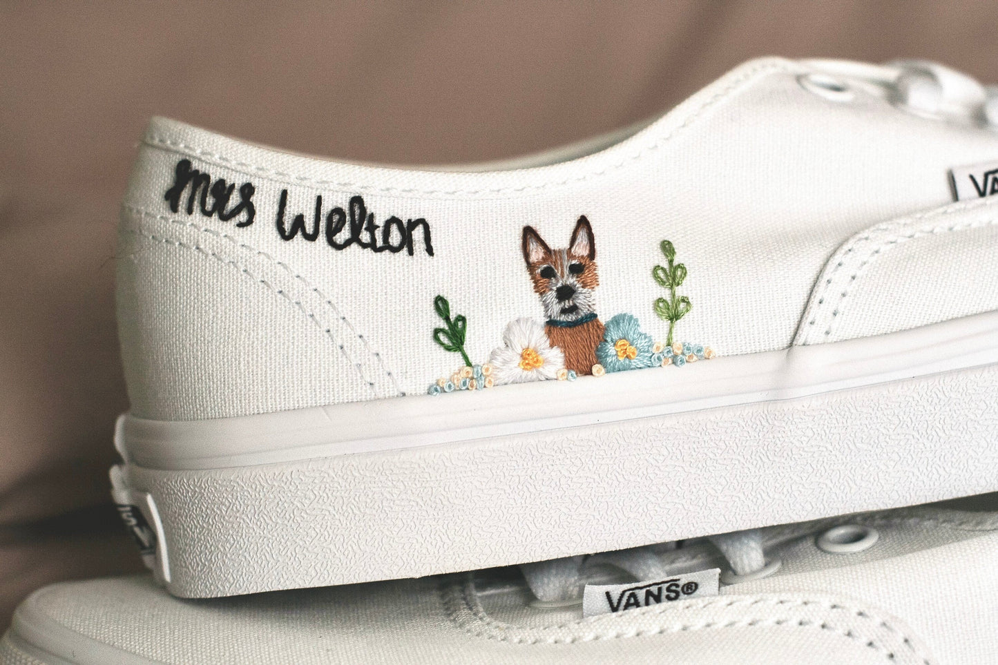Embroidered Pet Bridal Vans, Custom Embroidered Wedding Shoes, Dog & Cat Customizable Bride Shoes, Wedding Sneakers, Bridal Pet Sneakers