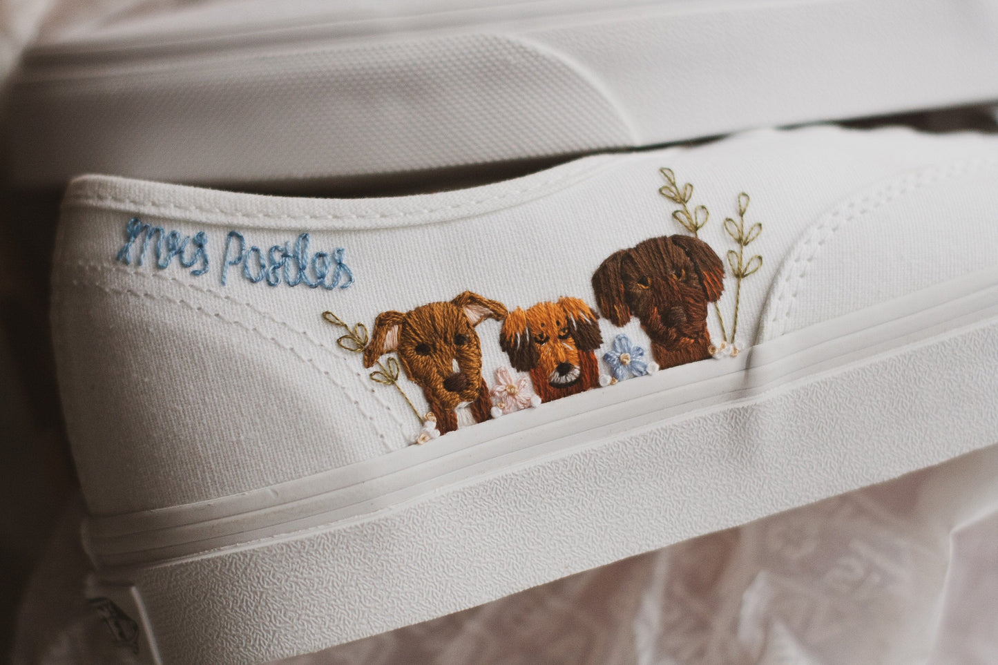 Embroidered Pet Bridal Vans, Custom Embroidered Wedding Shoes, Dog & Cat Customizable Bride Shoes, Wedding Sneakers, Bridal Pet Sneakers
