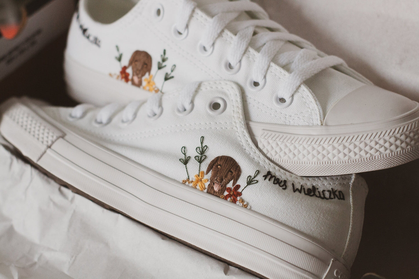 Embroidered Pet Bridal Vans, Custom Embroidered Wedding Shoes, Dog & Cat Customizable Bride Shoes, Wedding Sneakers, Bridal Pet Sneakers