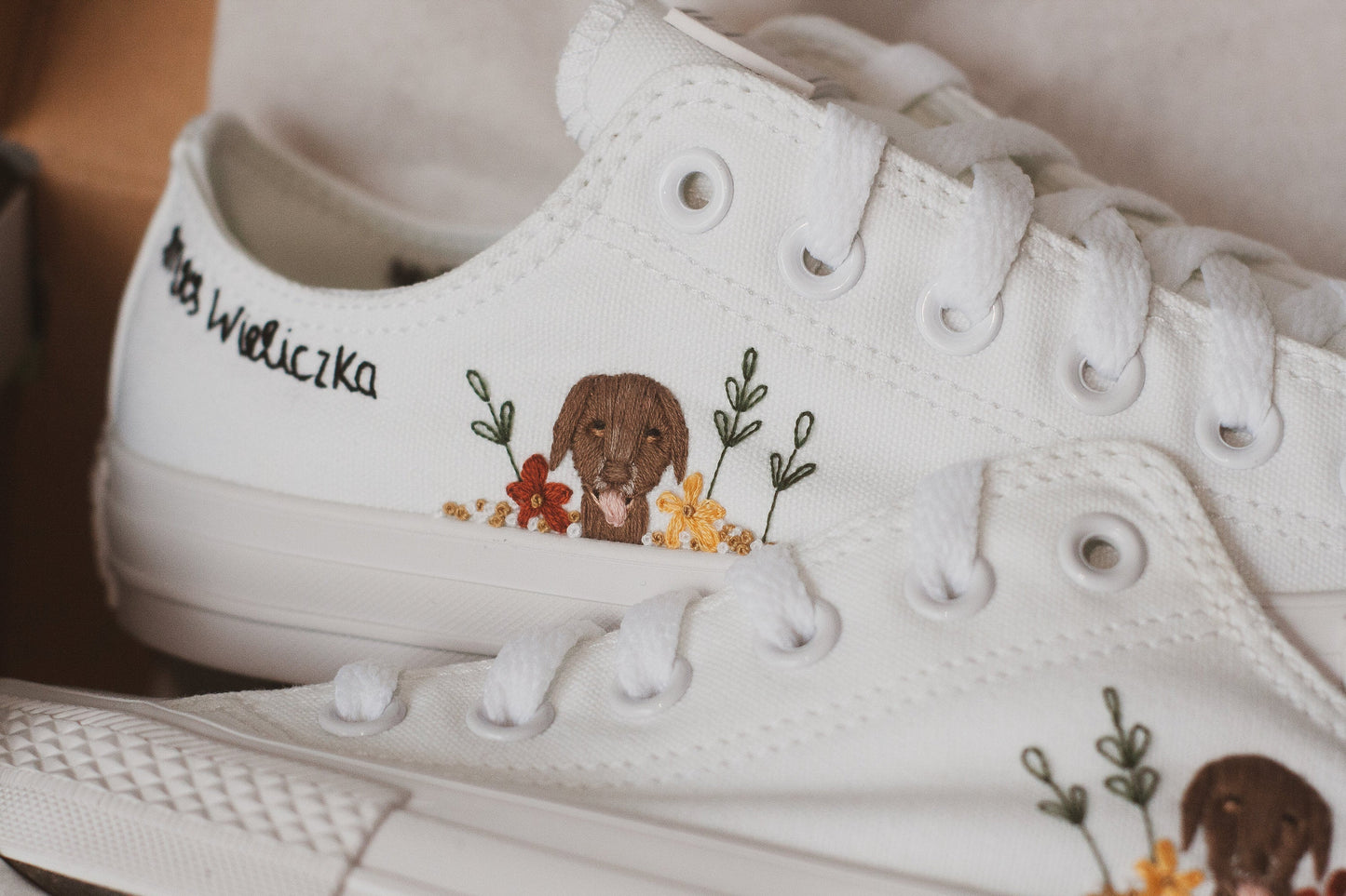 Embroidered Pet Bridal Vans, Custom Embroidered Wedding Shoes, Dog & Cat Customizable Bride Shoes, Wedding Sneakers, Bridal Pet Sneakers