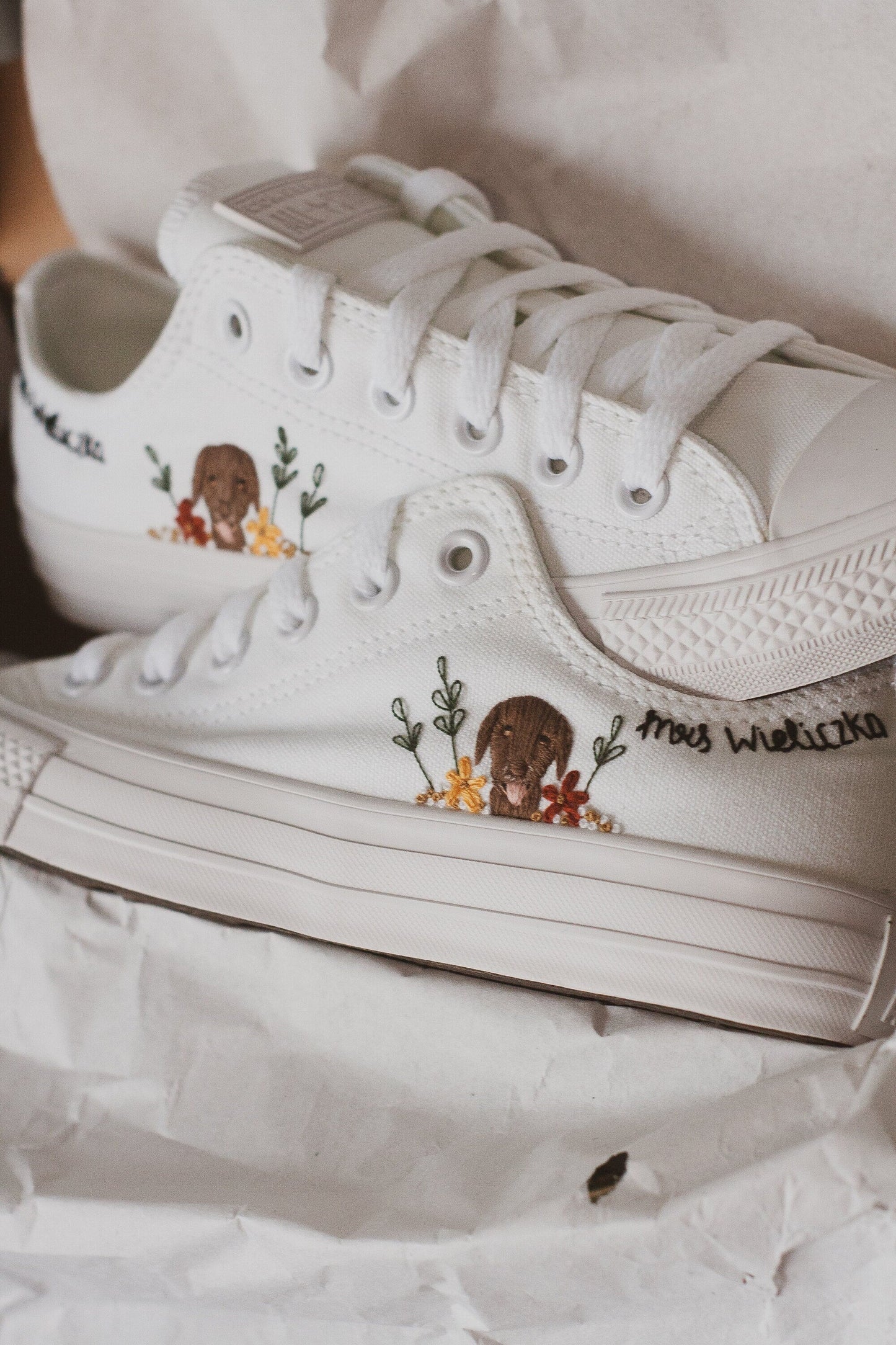 Embroidered Pet Bridal Vans, Custom Embroidered Wedding Shoes, Dog & Cat Customizable Bride Shoes, Wedding Sneakers, Bridal Pet Sneakers