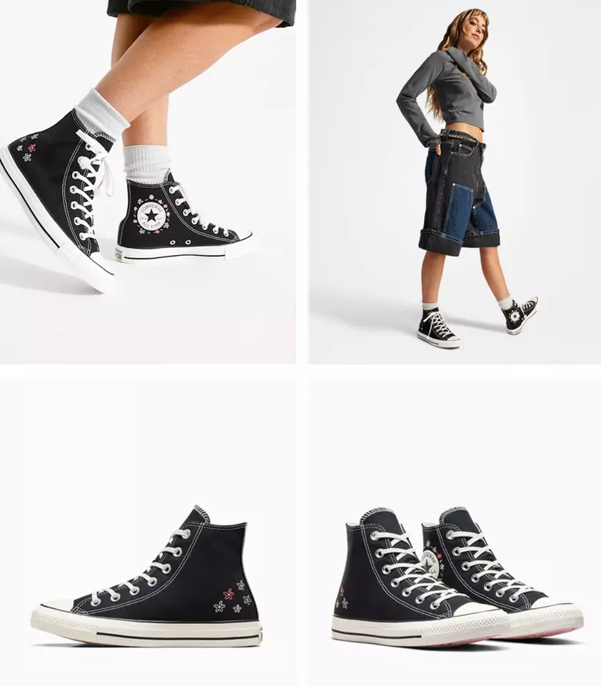 Hand Embroidery Small Floral Converse, Flowers Embroidered Sneakers, Converse High Top Shoes Converse Chuck Taylor