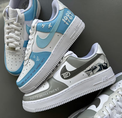 Handpainted Sneakers - Personalised Sneakers - Custom Blue 1989 Nike Air Force - Air Force 1 AF1 Sneakers