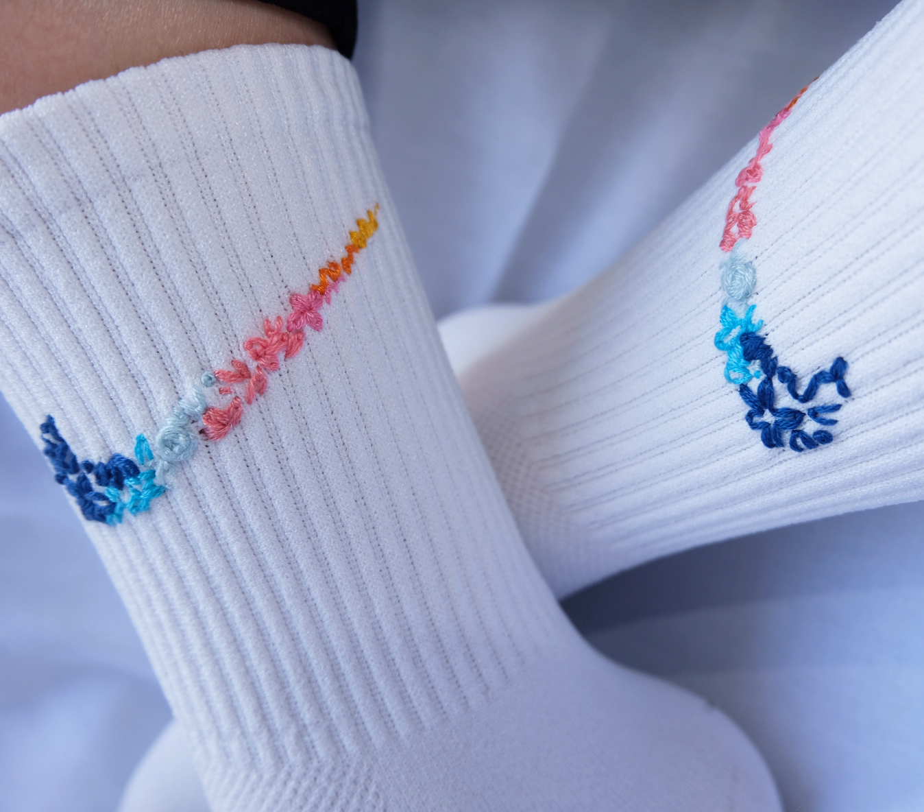 Flowers Embroidery Nike Socks