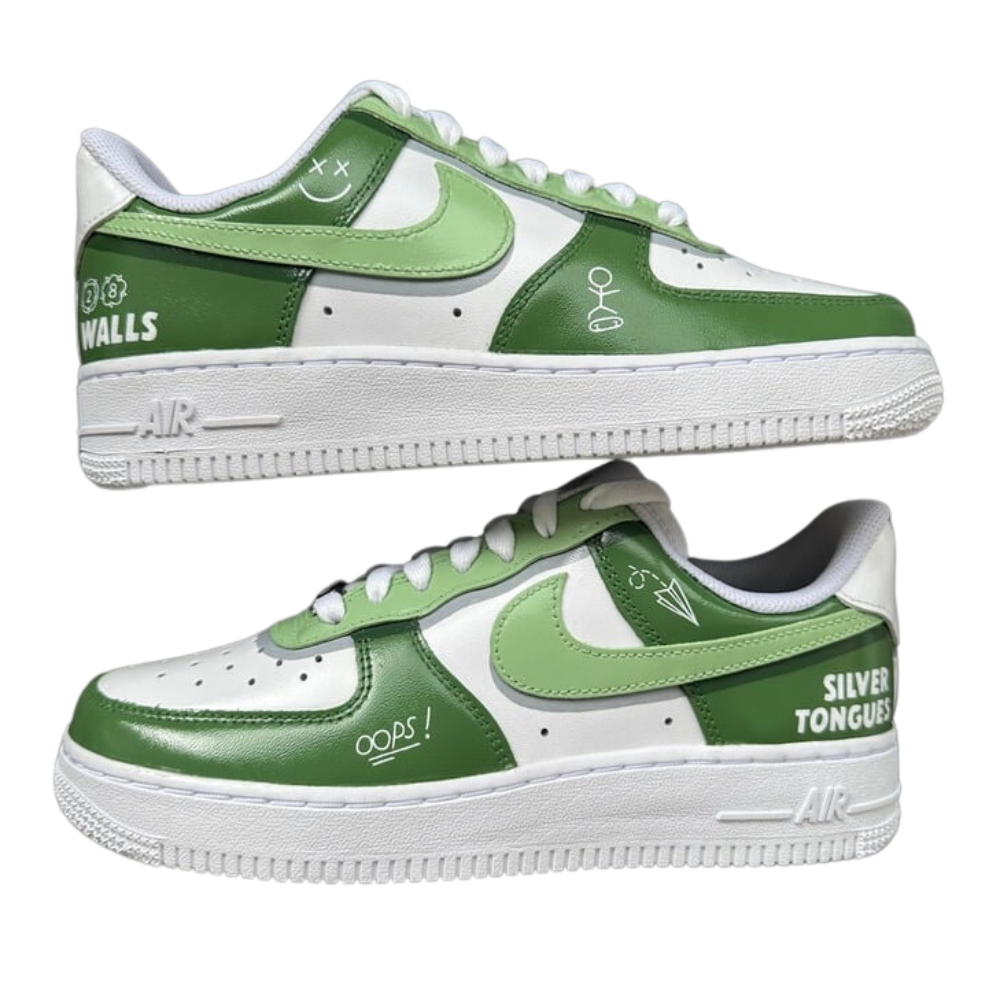 Handpainted Sneakers - Personalised Sneakers - Custom Louis Green Tattoos Nike Air Force - Air Force 1 AF1 Sneakers