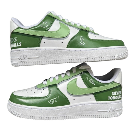 Handpainted Sneakers - Personalised Sneakers - Custom Louis Green Tattoos Nike Air Force - Air Force 1 AF1 Sneakers