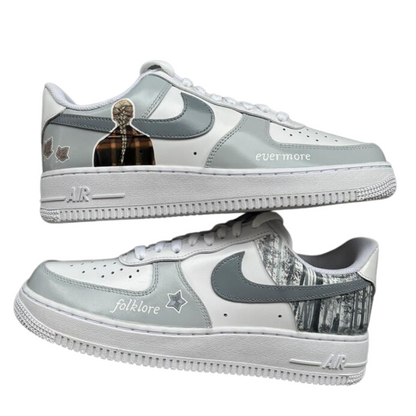 Handpainted Sneakers - Personalised Sneakers - Custom Taylor Folklore Evermore Album Nike Air Force - Air Force 1 AF1 Sneakers