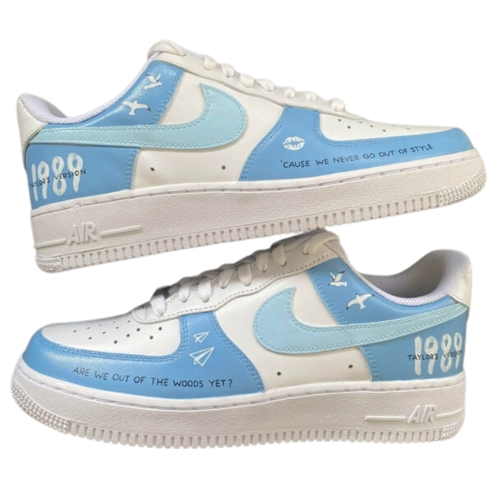 Handpainted Sneakers - Personalised Sneakers - Custom Blue 1989 Nike Air Force - Air Force 1 AF1 Sneakers