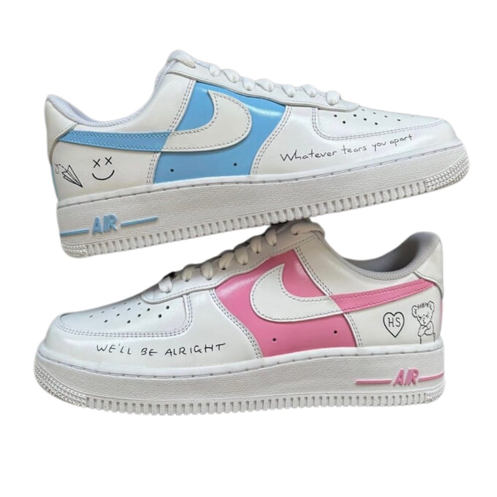 Wedding Handpainted Sneakers - Personalised Sneakers - Custom Pink Harry/Louis 4 Nike Air Force - Air Force 1 AF1 Sneakers