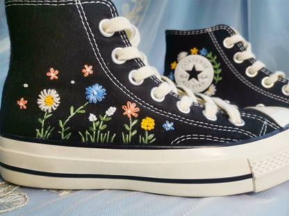 Customized Converse Embroidered Shoes Converse Chuck Taylor 1970s Customized Embroidered Flowers Converse Shoes for Her Wedding Gift