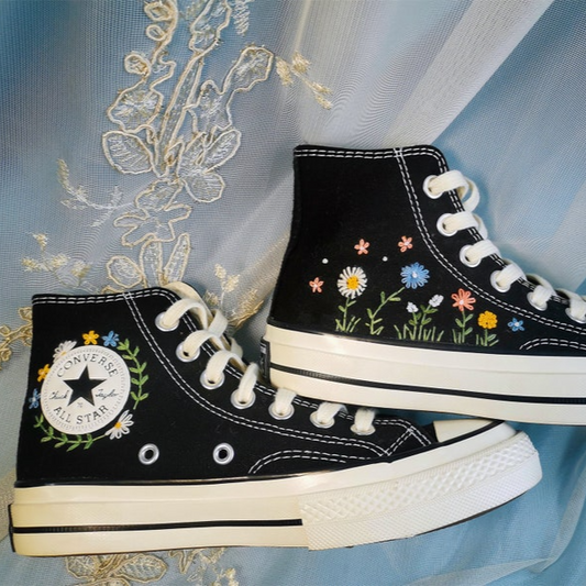 Customized Converse Embroidered Shoes Converse Chuck Taylor 1970s Customized Embroidered Flowers Converse Shoes for Her Wedding Gift