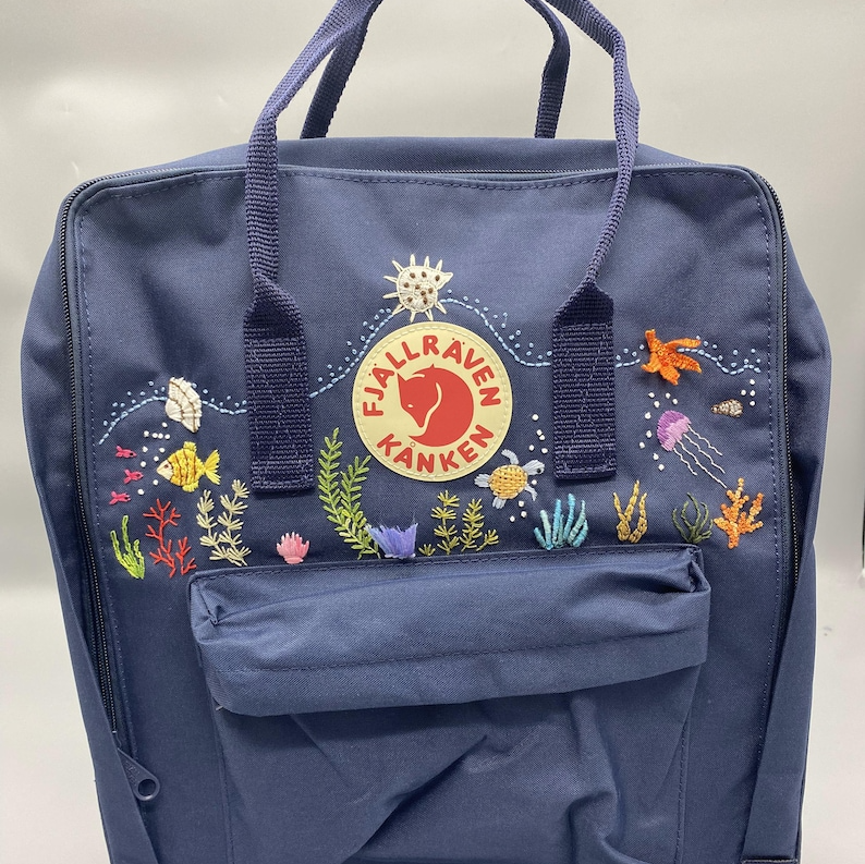 Ocean Embroidered Fjallraven Kanken Backpack Kanken Backpack Embroidered With Ocean Fjallraven Kanken Embroidery Design Ocean