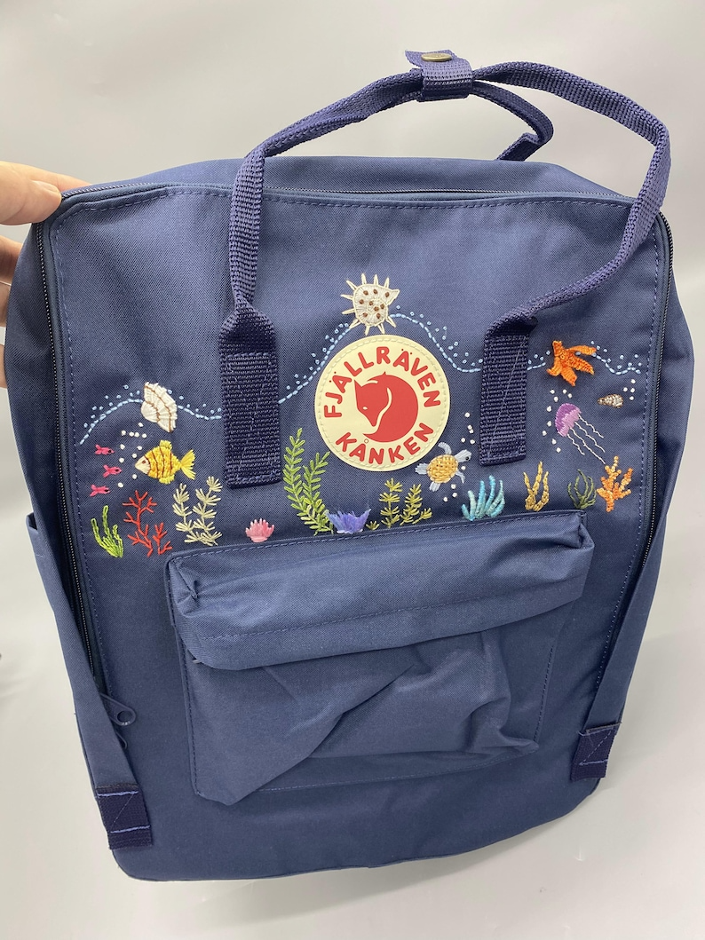 Ocean Embroidered Fjallraven Kanken Backpack Kanken Backpack Embroidered With Ocean Fjallraven Kanken Embroidery Design Ocean