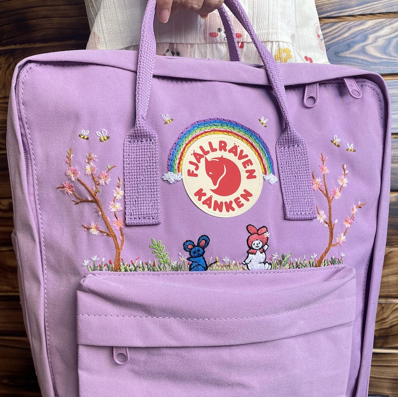 My Melody Embroidery Design On Fjallraven Kanken Backpack, Backpack Fjallraven Kanken Embroidered My Melody