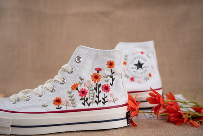 Gerbera Floral Garden Hand Embroidery Converse, Handmade And Customizable, Converse Chuck Taylor 1970s