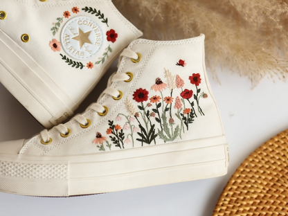 Platform Converse, Flowers Embroidered Wedding Converse Platform Shoes, Wedding Sneakers for Bride, Floral Embroidered Converse Platform