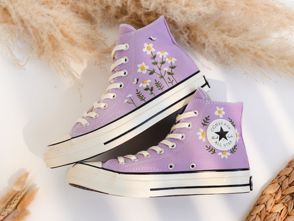 Custom Converse Chuck Taylor Daisy Flower Embroidered Converse Shoes, Daisy Flower and Bee Embroidered Converse Custom, Valentine Gift