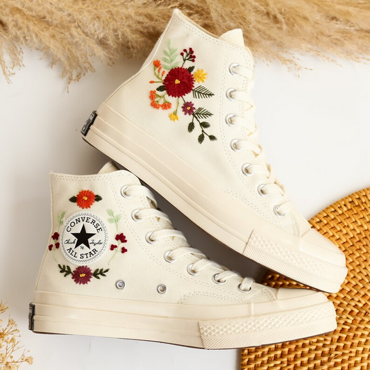 Wedding Shoes for Bride, Bridal Flower Embroidered Converse Custom, Wedding Flower Embroidered Sneakers, Personalized Bridal Sneaker