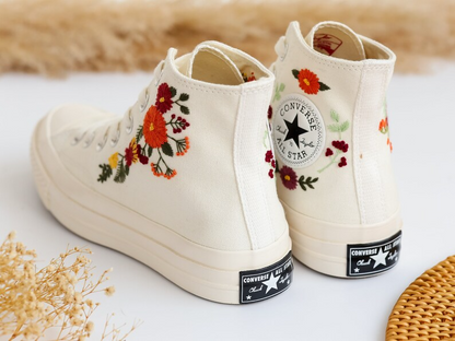 Wedding Shoes for Bride, Bridal Flower Embroidered Converse Custom, Wedding Flower Embroidered Sneakers, Personalized Bridal Sneaker