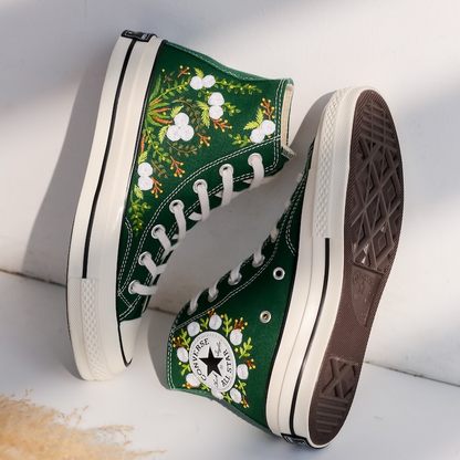 Custom Converse Chuck Taylor Flowers Embroidered Converse, Flowers Embroidered Sneakers Wedding, Floral Embroidered Shoes, Gifts for Couple