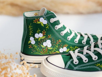 Custom Converse Chuck Taylor Flowers Embroidered Converse, Flowers Embroidered Sneakers Wedding, Floral Embroidered Shoes, Gifts for Couple