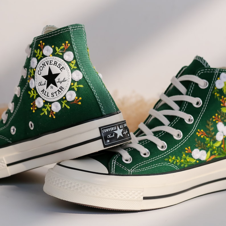 Custom Converse Chuck Taylor Flowers Embroidered Converse, Flowers Embroidered Sneakers Wedding, Floral Embroidered Shoes, Gifts for Couple