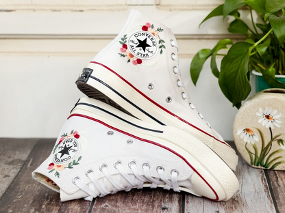 White Wedding Converse Shoes, Bridal Flowers Embroidered Converse, Rose Flower Embroidered Sneakers for Bride, Personalized Bridal Sneaker