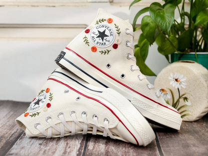 Custom Embroidered Converse High Tops 1970s, Shoes Embroidered With Tree of Happiness And Name, Cactus Embroidered Sneaker, Birthday Gift