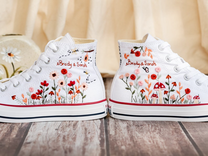 Custom White Converse Chuck Taylor Embroidered, Name And Flowers Hand Embroidered Converse