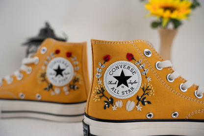 Flower Embroidered Converse Platform, Hand Embroidered Shoes, Personalized Bridal Shoes