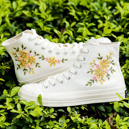 Embroidered Wedding Converse, Bridal Flowers Embroidered Sneakers for Bride, Sunflower Embroidery Shoes for Bride, Wedding Gift for Couple