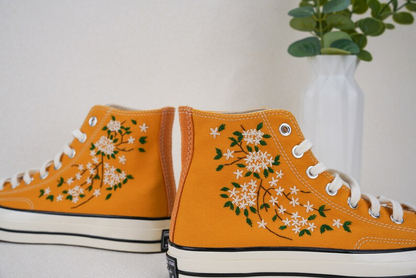 Small Wild Daisy Flowers Hand Embroidery Converse Shoes, Handmade And Customizable, Converse Chuck Taylor 1970s