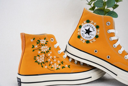 Small Wild Daisy Flowers Hand Embroidery Converse Shoes, Handmade And Customizable, Converse Chuck Taylor 1970s