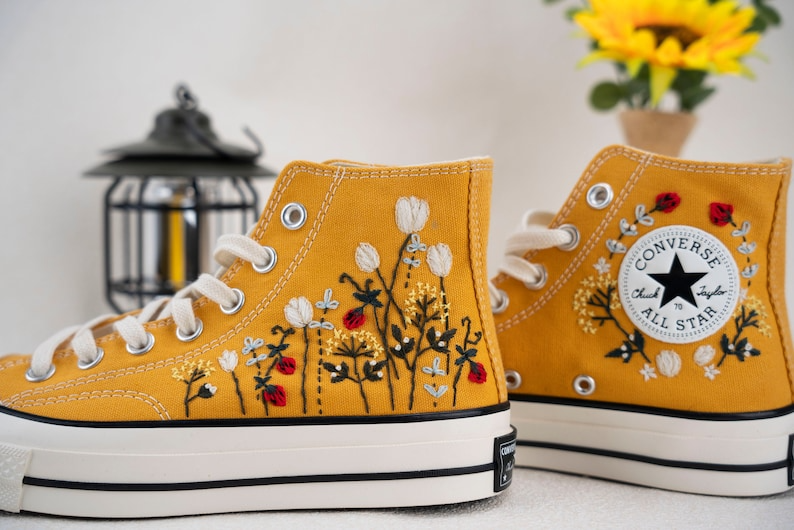 Flower Embroidered Converse Platform, Hand Embroidered Shoes, Personalized Bridal Shoes