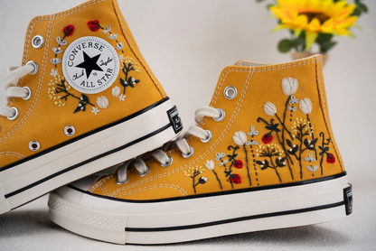 Flower Embroidered Converse Platform, Hand Embroidered Shoes, Personalized Bridal Shoes