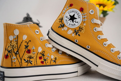 Flower Embroidered Converse Platform, Hand Embroidered Shoes, Personalized Bridal Shoes