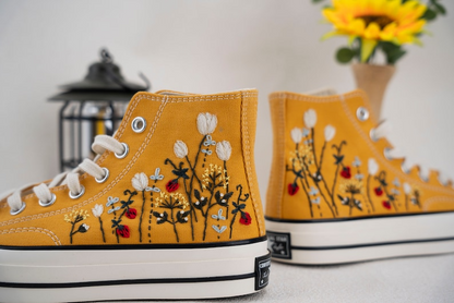 Flower Embroidered Converse Platform, Hand Embroidered Shoes, Personalized Bridal Shoes