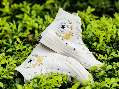 Embroidered Wedding Converse, Bridal Flowers Embroidered Sneakers for Bride, Sunflower Embroidery Shoes for Bride, Wedding Gift for Couple