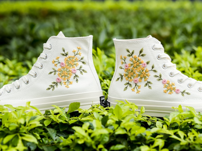 Embroidered Wedding Converse, Bridal Flowers Embroidered Sneakers for Bride, Sunflower Embroidery Shoes for Bride, Wedding Gift for Couple