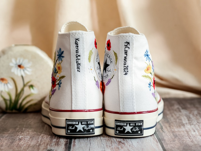 Embroidered Converse High Tops, Shoes Custom Floral Embroidery, Converse Custom Name, Flower Embroidered Sneakers, Gift For Best Friend