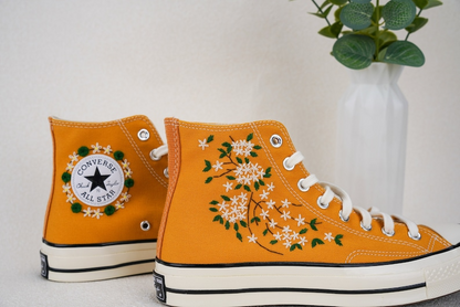 Small Wild Daisy Flowers Hand Embroidery Converse Shoes, Handmade And Customizable, Converse Chuck Taylor 1970s