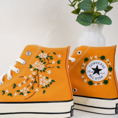 Small Wild Daisy Flowers Hand Embroidery Converse Shoes, Handmade And Customizable, Converse Chuck Taylor 1970s