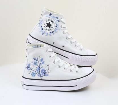 Custom Wedding Converse, Platform Wedding Flowers Embroidered Shoes, Bridal Flowers Embroidered Sneakers, Wedding Flowers Embroiderey