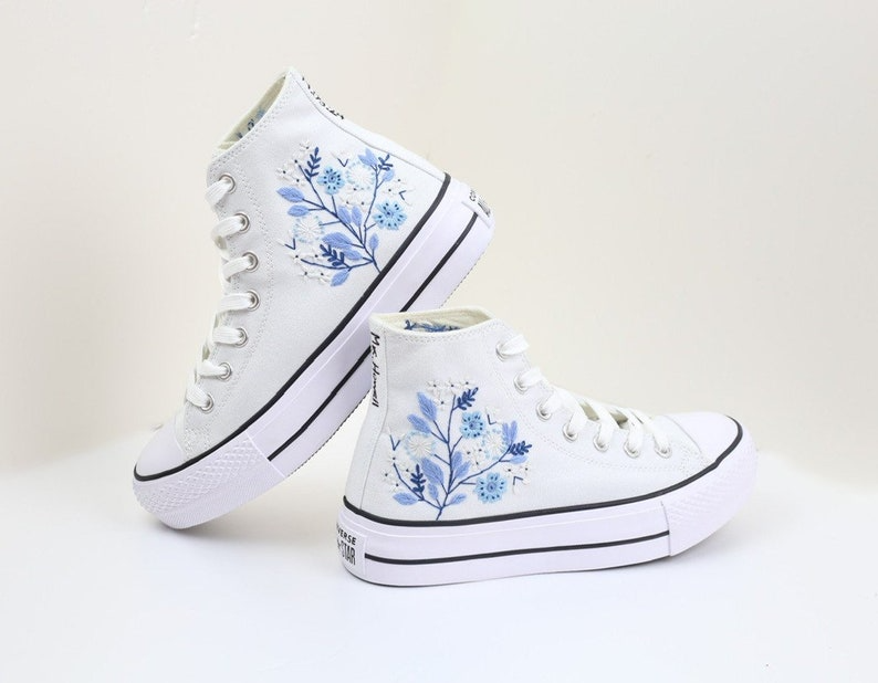 Custom Wedding Converse, Platform Wedding Flowers Embroidered Shoes, Bridal Flowers Embroidered Sneakers, Wedding Flowers Embroiderey