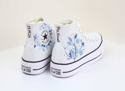 Custom Wedding Converse, Platform Wedding Flowers Embroidered Shoes, Bridal Flowers Embroidered Sneakers, Wedding Flowers Embroiderey