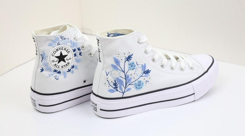 Custom Wedding Converse, Platform Wedding Flowers Embroidered Shoes, Bridal Flowers Embroidered Sneakers, Wedding Flowers Embroiderey