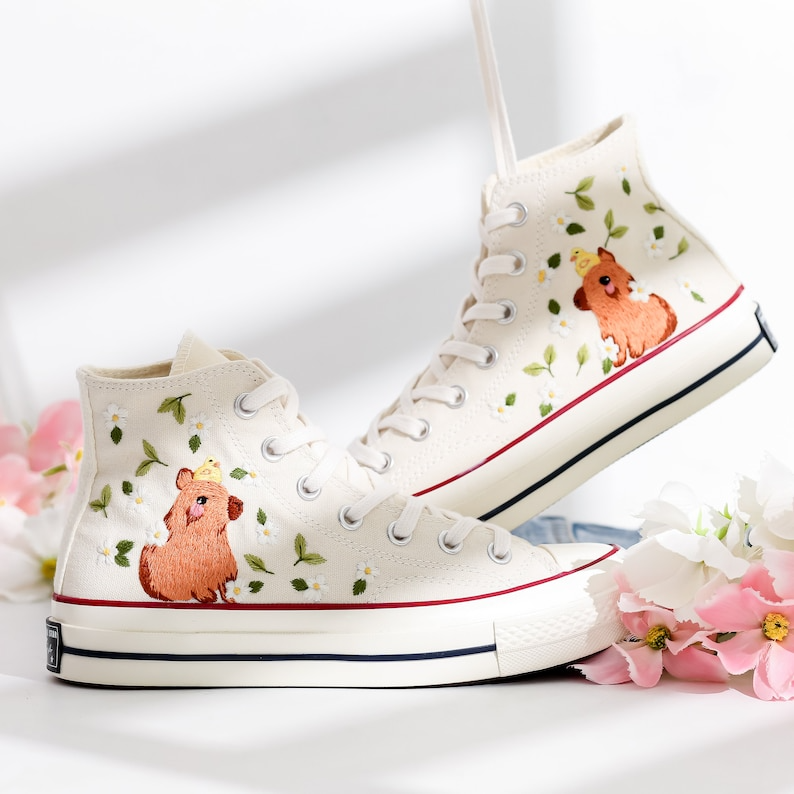 Custom Embroidered Converse Shoes, Capybara Embroidered Sneaker, Pet Embroidered Shoes, Capybara Embroidered Converse, Unique Gifts for Her