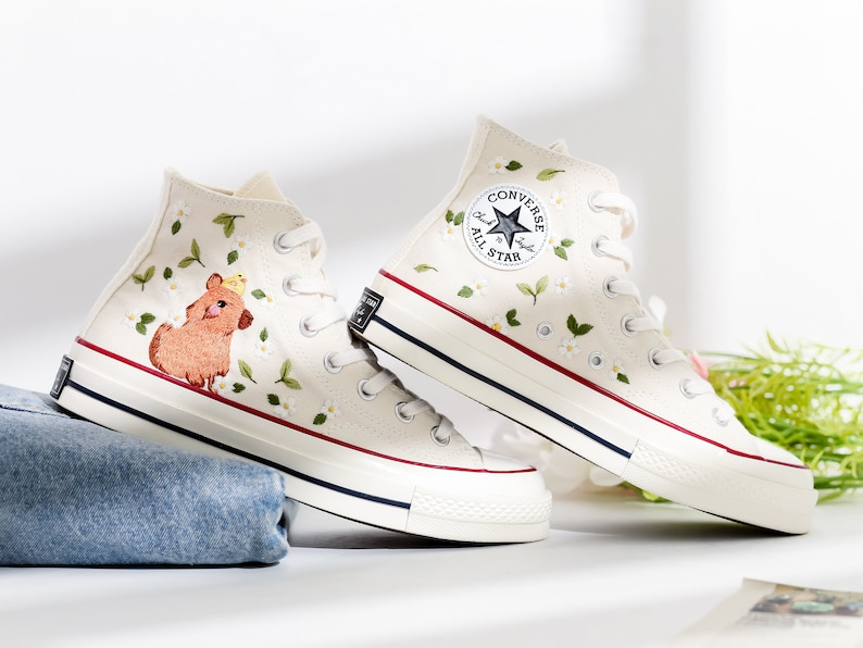 Custom Embroidered Converse Shoes, Capybara Embroidered Sneaker, Pet Embroidered Shoes, Capybara Embroidered Converse, Unique Gifts for Her